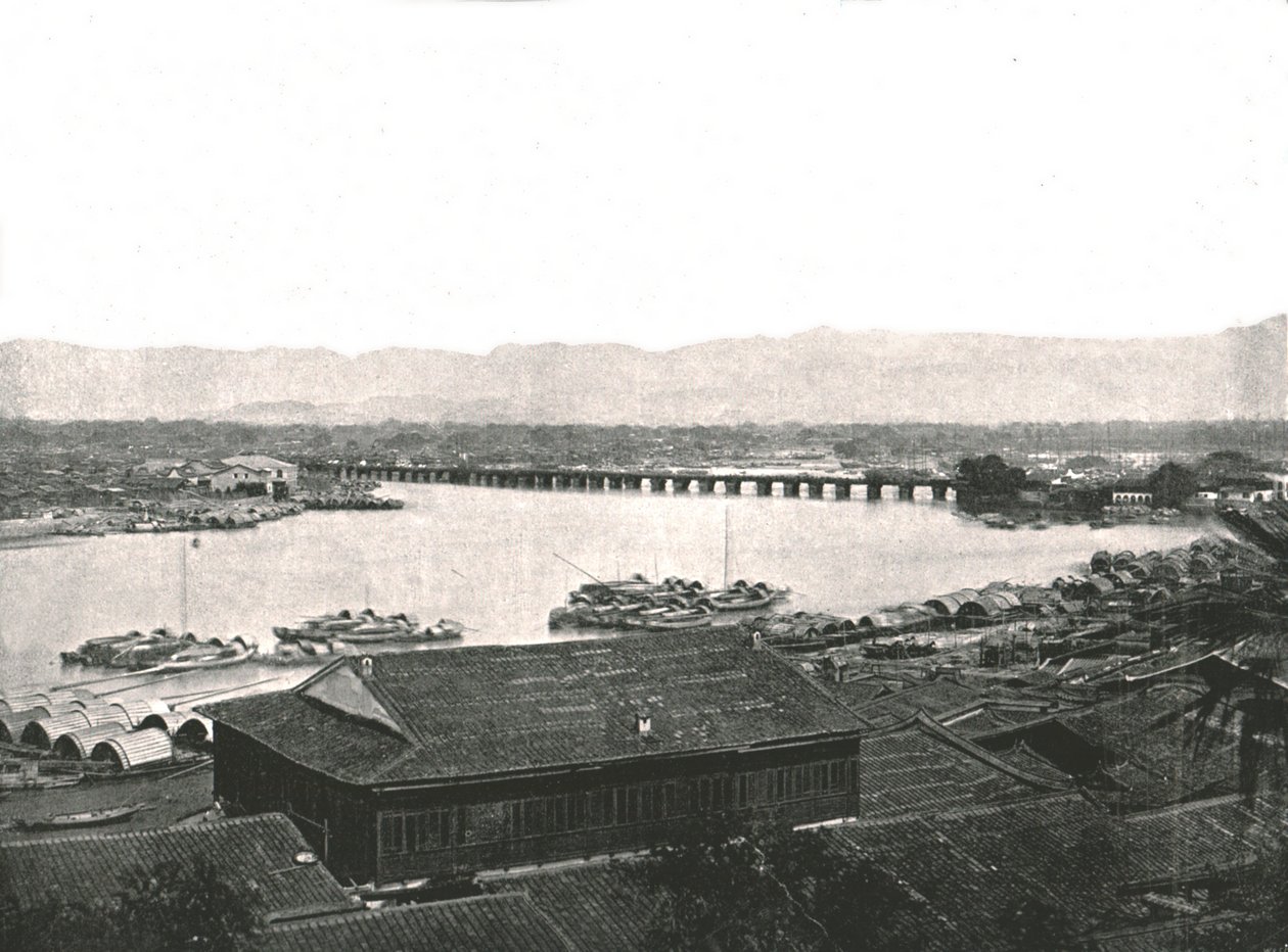 A Min folyó és a Nagy híd, Foochow, Kína, 1895. alkotó: W and S Ltd