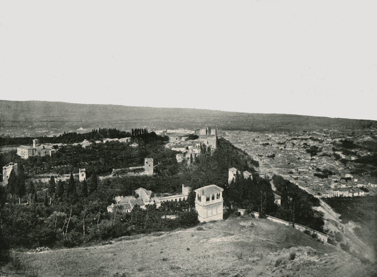 A város és az Alhambra, Granada, Spanyolország, 1895. alkotó: W and S Ltd