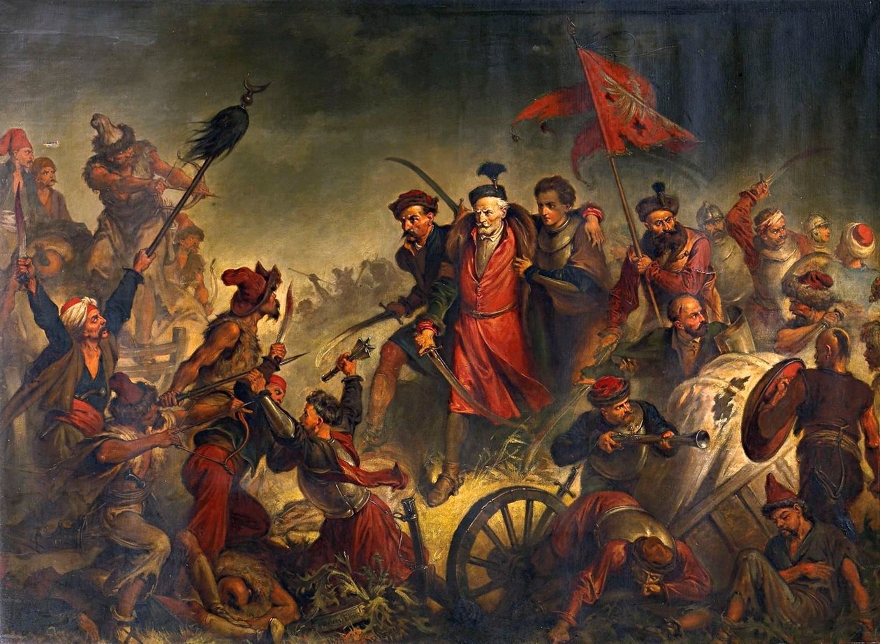 Stanislaw Zolkiewski halála egy cecorai csatában 1620-ban, 1877-ben. alkotó: Walery Eljasz Radzikowski