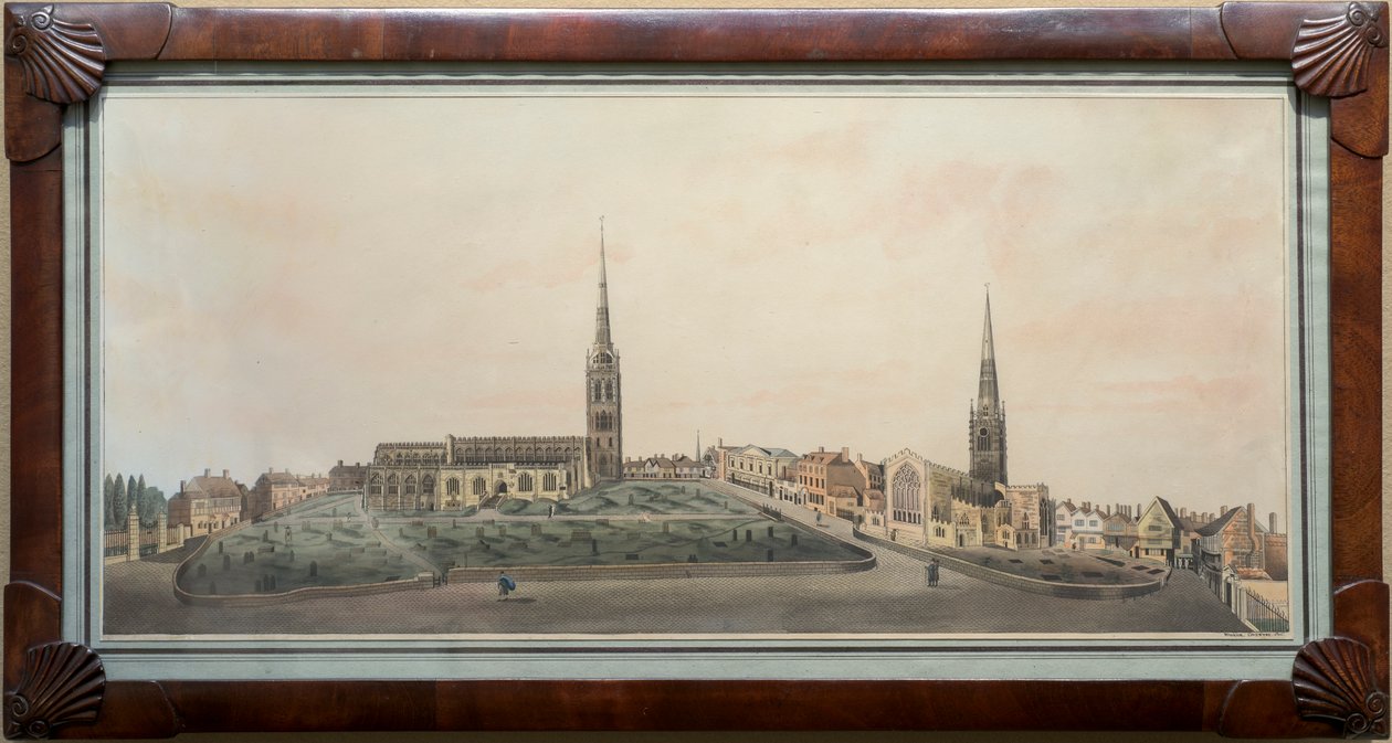 Panorámás kilátás Coventry városára (wc tollal és tintával papíron) alkotó: Walker