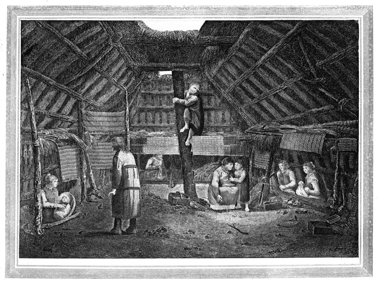 Egy ház belseje Oonalashkában, 1776-1779. alkotó: Walker