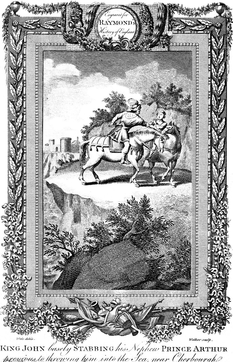 János király 1167-1216 megkéselte unokaöccsét, Arthur herceget, 19. század. alkotó: Walker