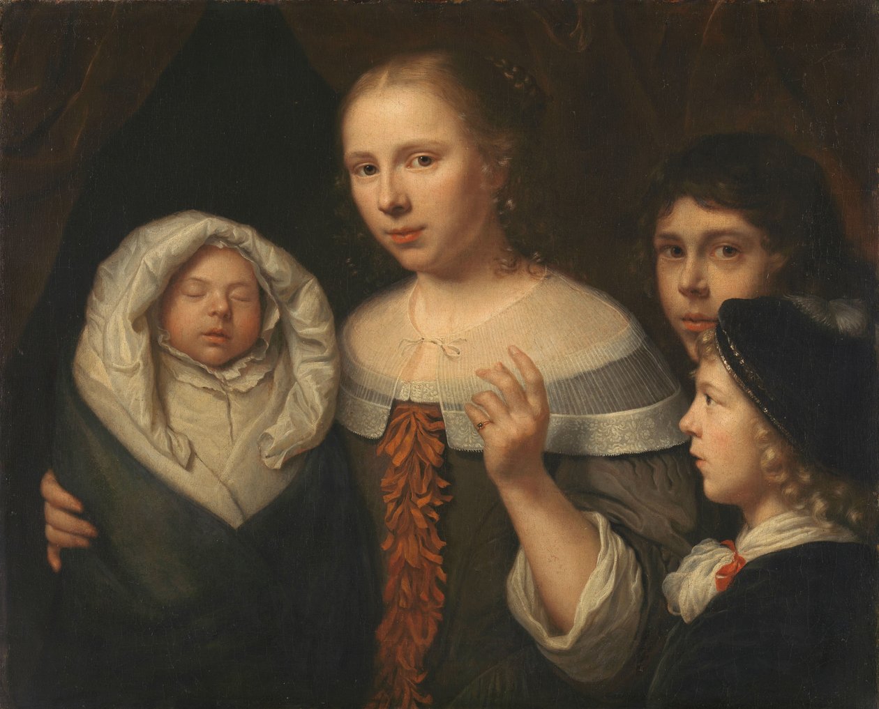 Három gyermekes fiatal nő portréja alkotó: Wallerant Vaillant (attributed to)