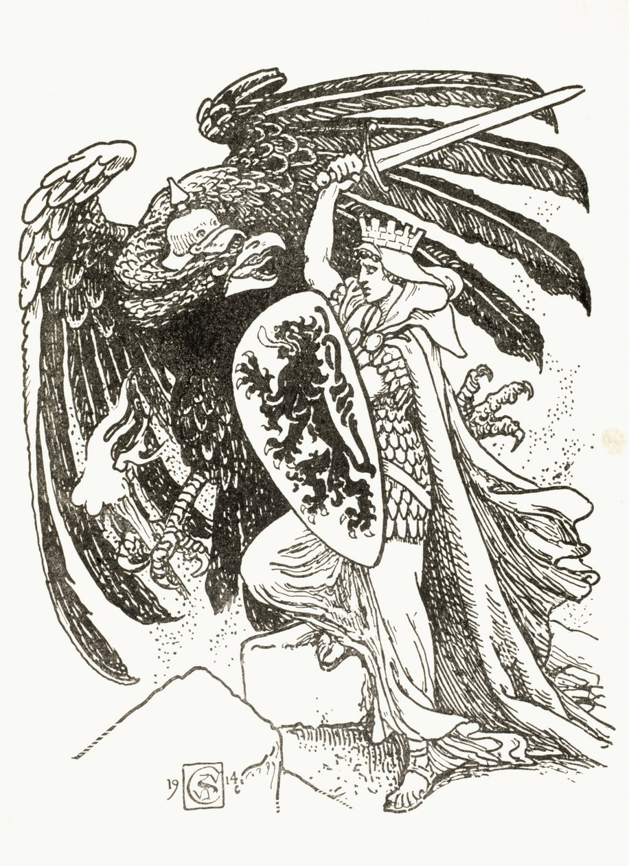 Belga harcos harcol egy német sassal, 1915 alkotó: Walter Crane
