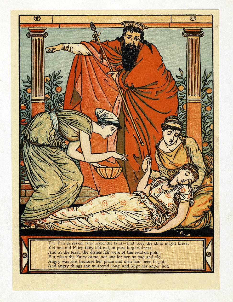 És lezuhan halálos álomba, , A kékszakállú képeskönyvből, kocsmából. 1879 alkotó: Walter Crane