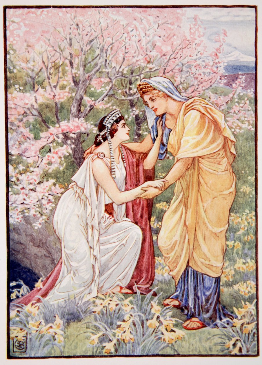 Demeter örült, mert a lánya mellette volt, illusztrációja Mary Macgregor Görögország történetéből, 1. kiadás, 1913 (színes nyomtatás) alkotó: Walter Crane