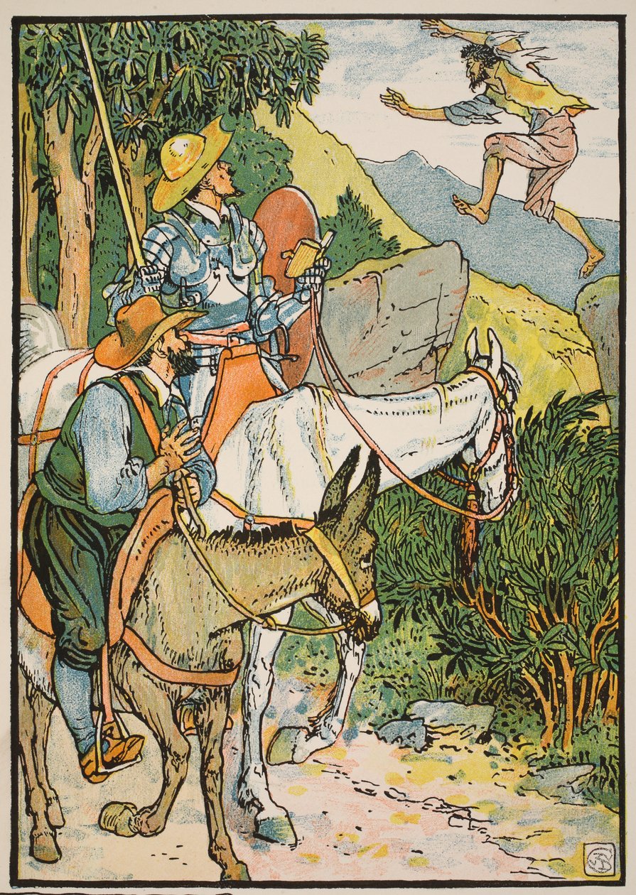 Don Quijote találkozása Cardenióval, illusztráció a "Don Quijote of the Mancha" című műből, Parry bíró újragondolása, kiad. Blackie und Son Ltd, London, 1900 alkotó: Walter Crane