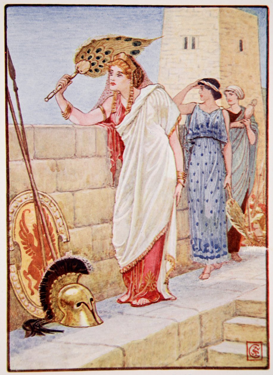 Gyakran állt Trója falán, illusztrációja Mary Macgregor Görögország története című könyvéből, 1. kiadás, 1913 (színes nyomtatás) alkotó: Walter Crane