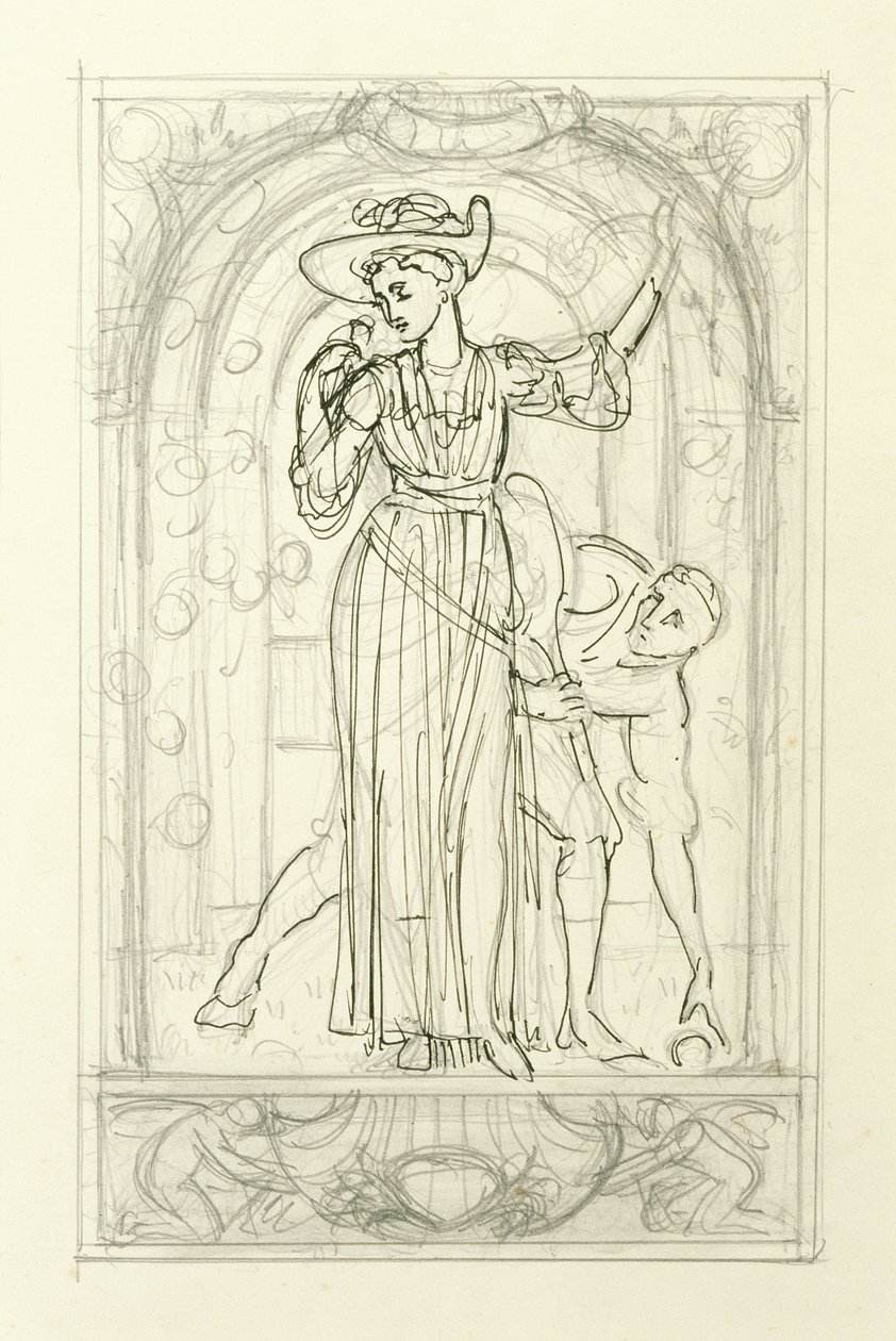 Előkészítő rajz egy naptárhoz, 1890 körül (ceruza és toll és tinta papírra) alkotó: Walter Crane