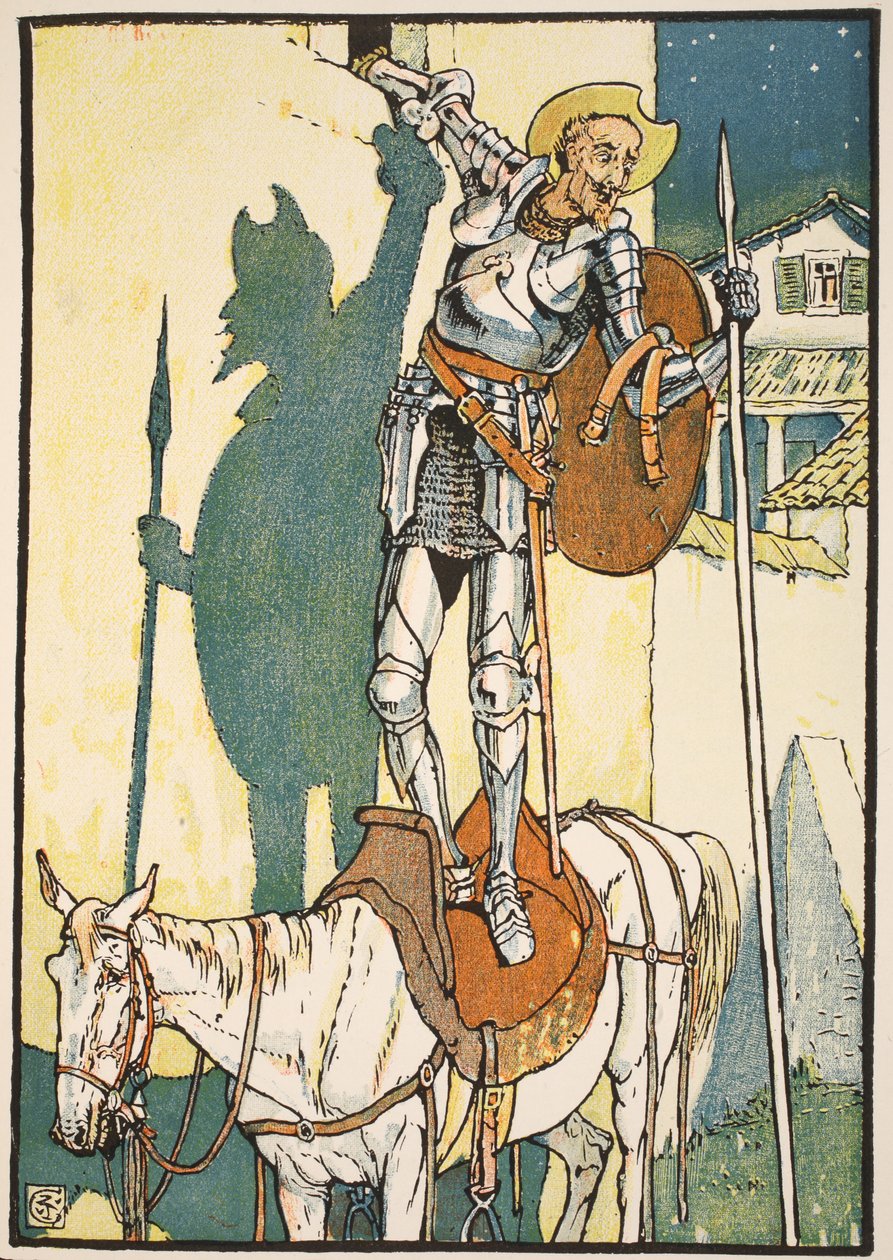 Don Quijote elvarázsolása, illusztráció a "Don Quijote of the Mancha" című műből, Parry bíró újramesélése, kiad. Blackie und Son Ltd, London, 1900 alkotó: Walter Crane