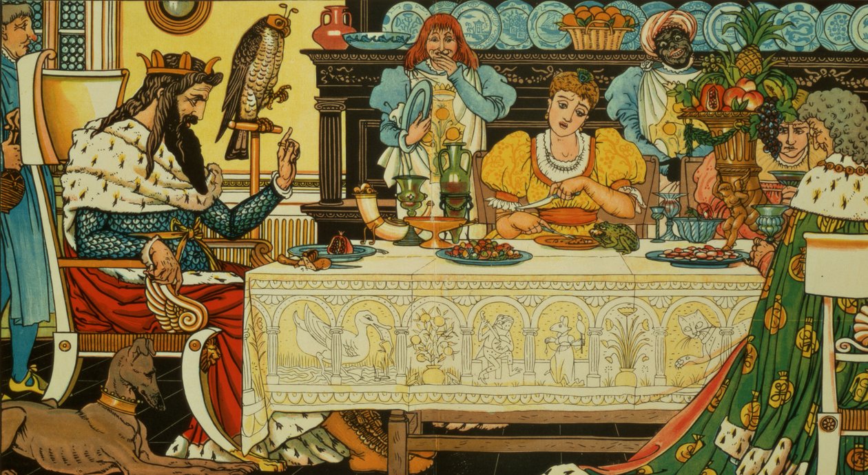 A hercegnő megosztja a vacsoráját a békával, A békaherceg című filmből, 1874 alkotó: Walter Crane