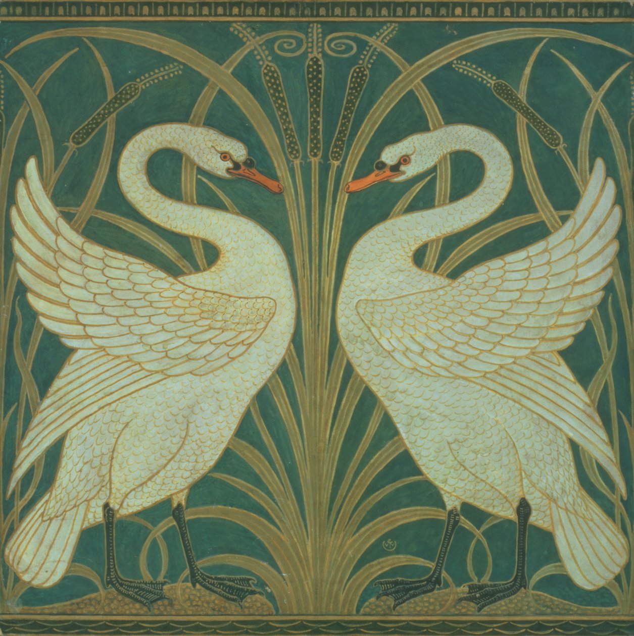 Hattyú, Rush és Iris panel tapéta designja alkotó: Walter Crane