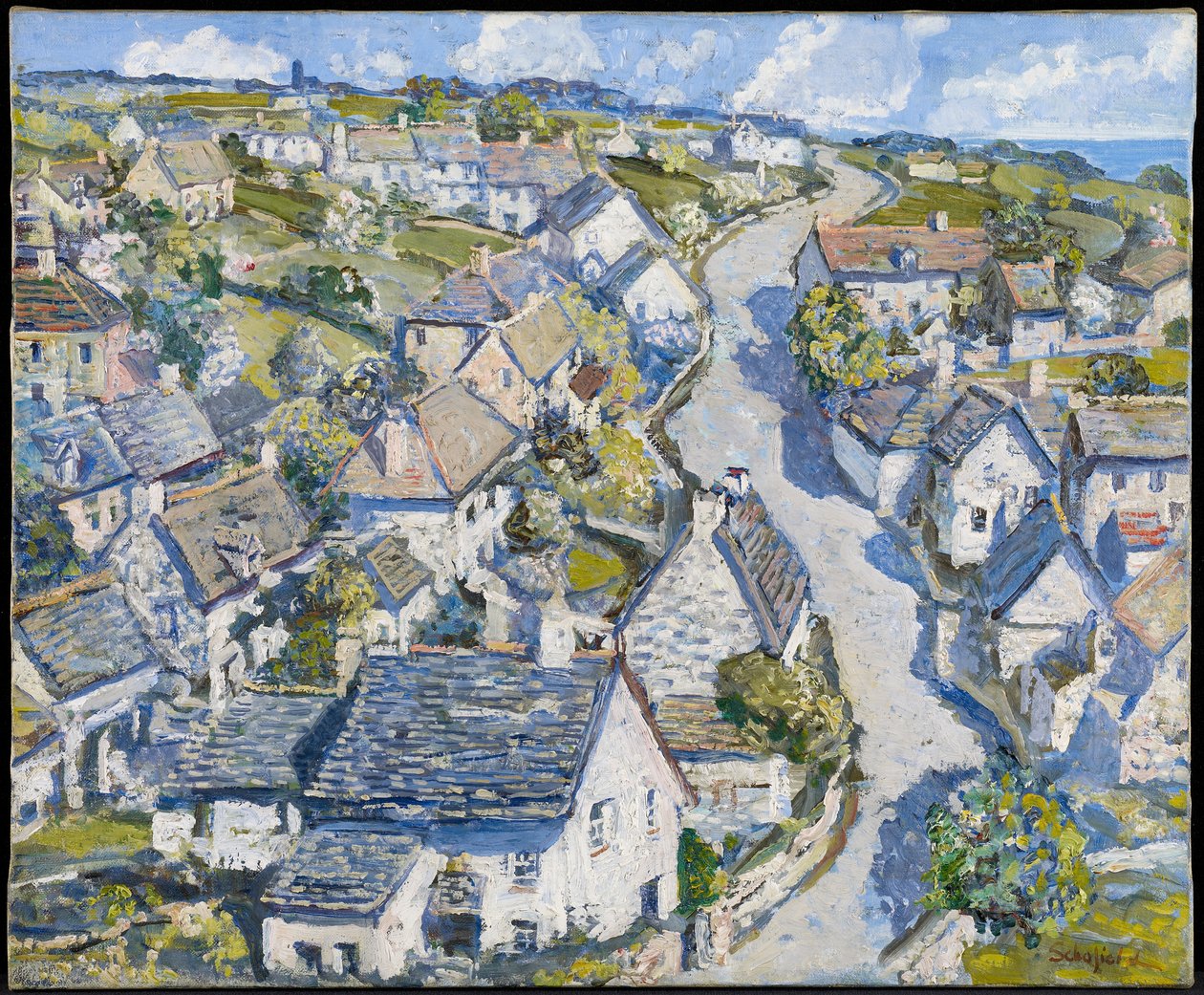 Bányászfalu Cornwallban, 1920 körül alkotó: Walter Elmer Schofield