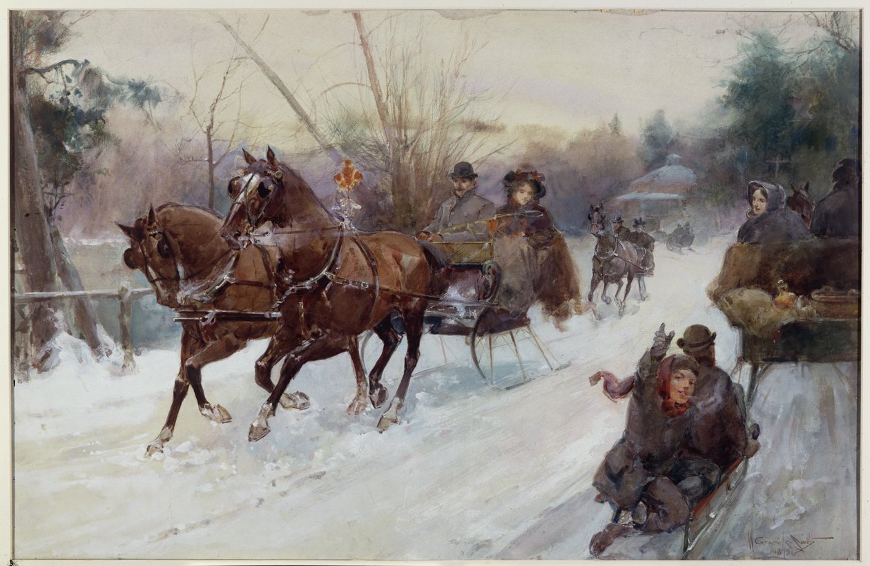 Szánkózás a parkban, 1896 (wc és gouache papíron) alkotó: Walter Granville Smith