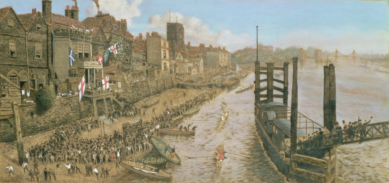 Old Chelsea, The Last Regatta, 1871 körül (olaj-maratással a táblára szerelt papíron) alkotó: Walter Greaves