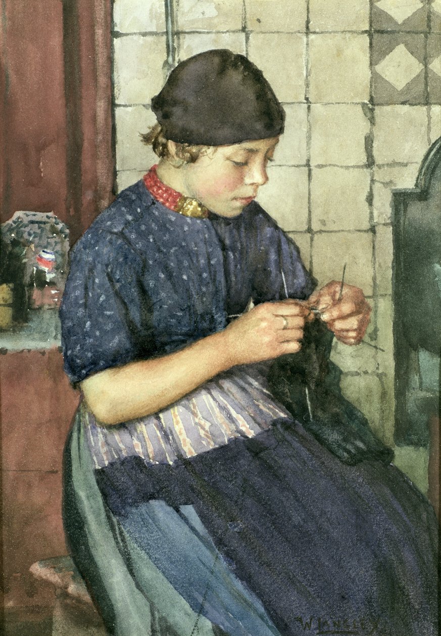 Lány kötés alkotó: Walter Langley