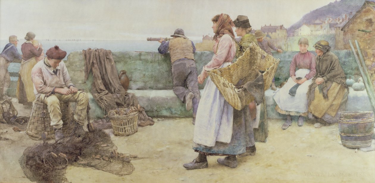 Egy cornwalli halászfaluban: A flotta indulása északra, 1886 (wc papíron) alkotó: Walter Langley