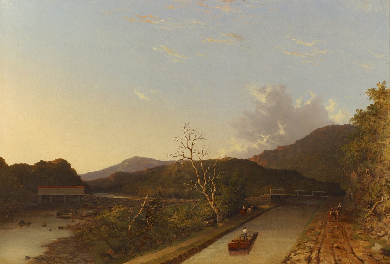 Erie-csatorna és fedett híd, 1847 (olaj) alkotó: Walter Oddie