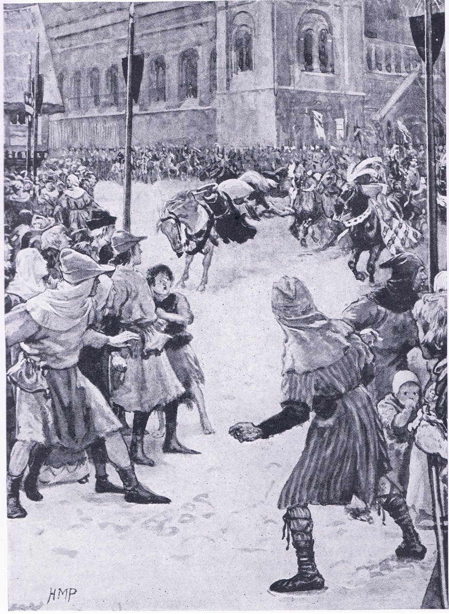 Egy incidens I. Edward westminsteri koronázási ceremóniájában, a Cassells History of the British People című könyvéből, amelyet a Waverley Book Company Limited adott ki, 1940 körül alkotó: Walter Paget