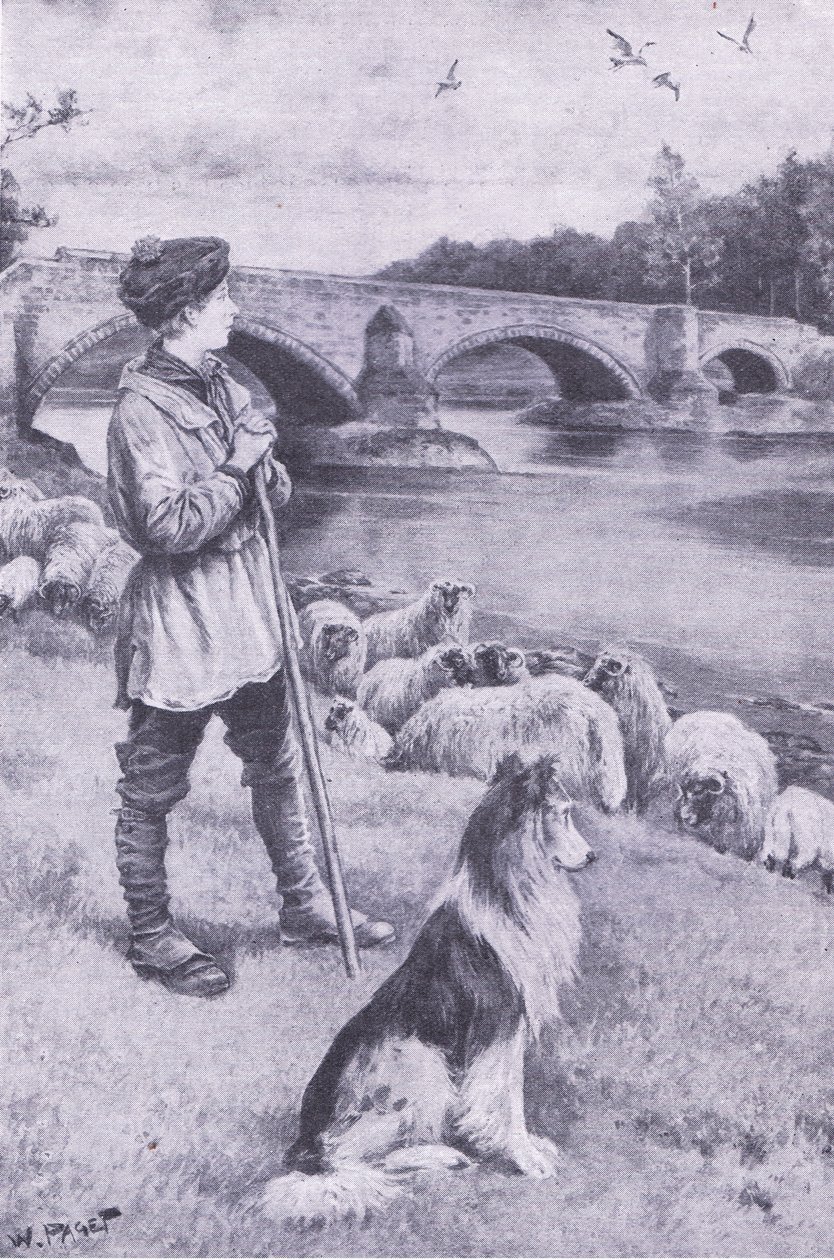 John Rennie megnézi a régi római hidat Musselburghben alkotó: Walter Paget
