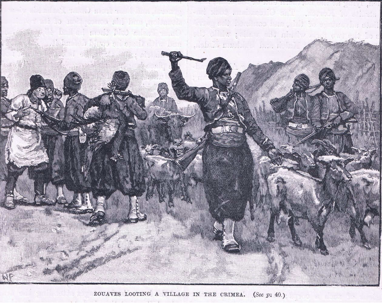 Zouves kifoszt egy falut a Krím-félszigeten, i.sz. 1854 alkotó: Walter Paget