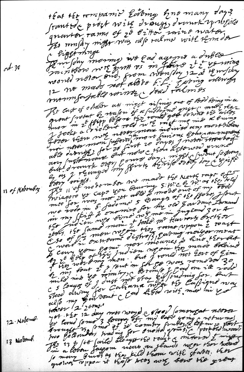 Kivonat Raleigh második guyanai útjáról szóló naplójából, amely tartalmazza az 1617. október 29., 30. és 11., 12. és 13. bejegyzéseket alkotó: Walter Raleigh