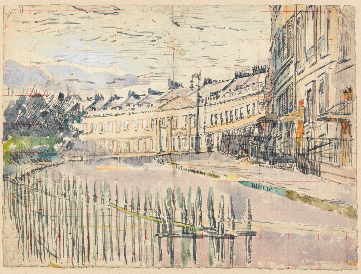 Kilátás a Lansdown Crescentre, Bathra (toll és tinta WC-vel grafit felett, papíron) alkotó: Walter Richard Sickert