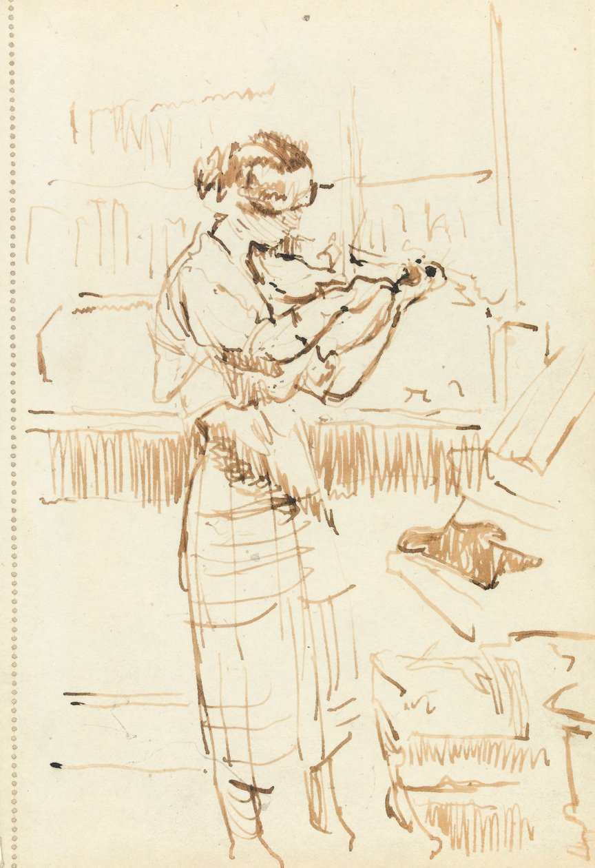 Lány hegedül (toll és barna tinta a papíron) alkotó: Walter Richard Sickert