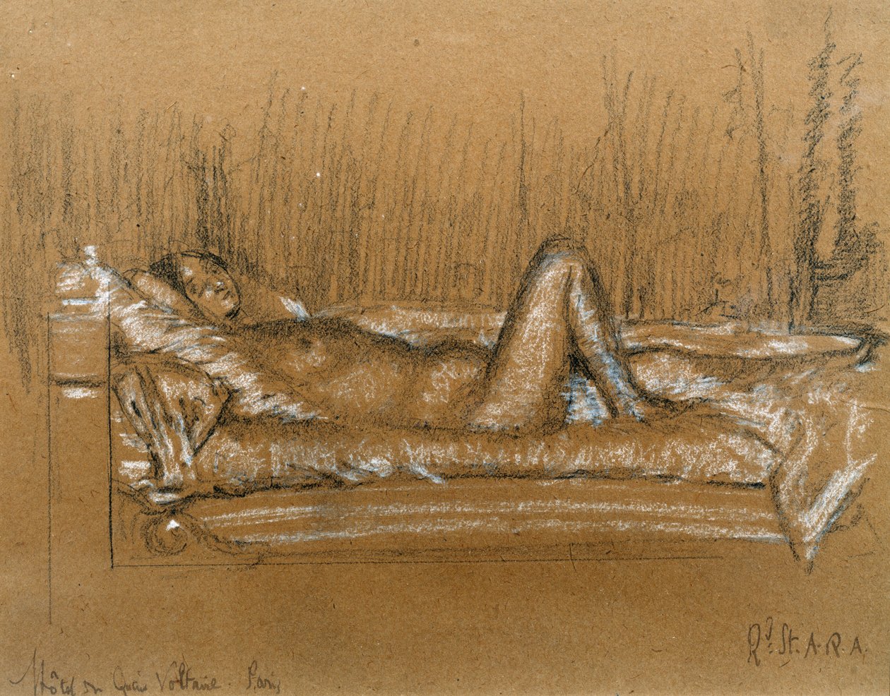 Jeanne, Hotel du Quai Voltaire, Párizs (szén és fehér kréta papíron) alkotó: Walter Richard Sickert
