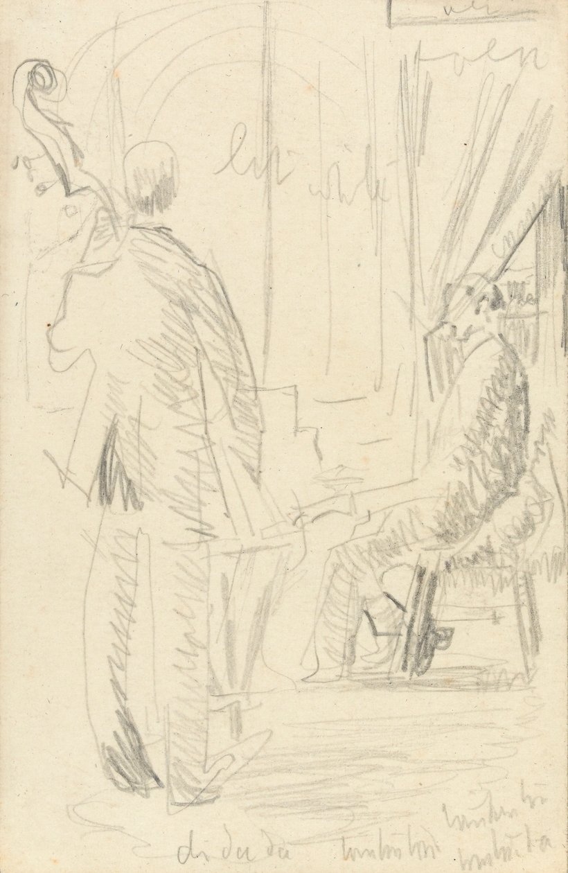 Zenei csoport: Nagybőgő és zongora (grafit papíron) alkotó: Walter Richard Sickert