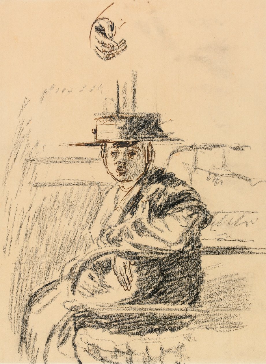 Ülő nő szalmacsónakkal (szén tollal és barna tinta papíron) alkotó: Walter Richard Sickert