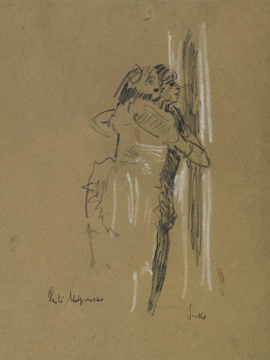 Két álló figura, 1907 körül (fekete és fehér kréta fakó kék papíron) alkotó: Walter Richard Sickert