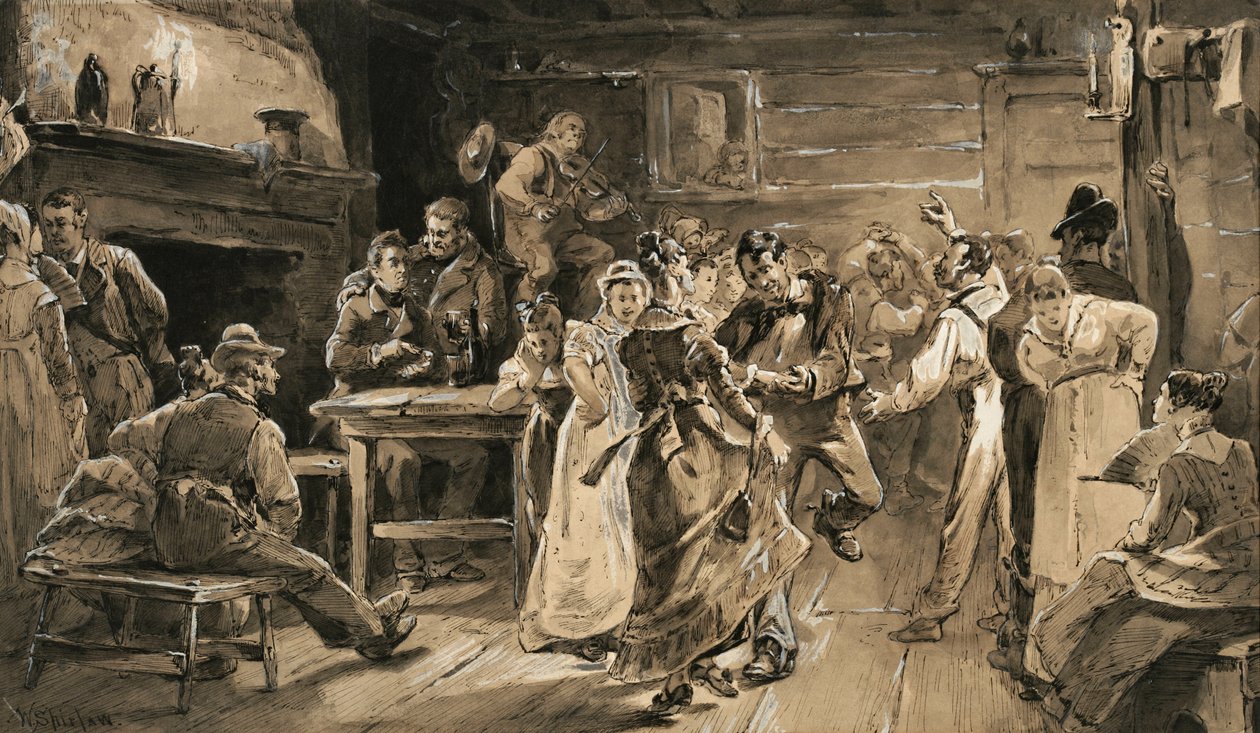 The Country Dance (toll és tinta mosással papíron) alkotó: Walter Shirlaw