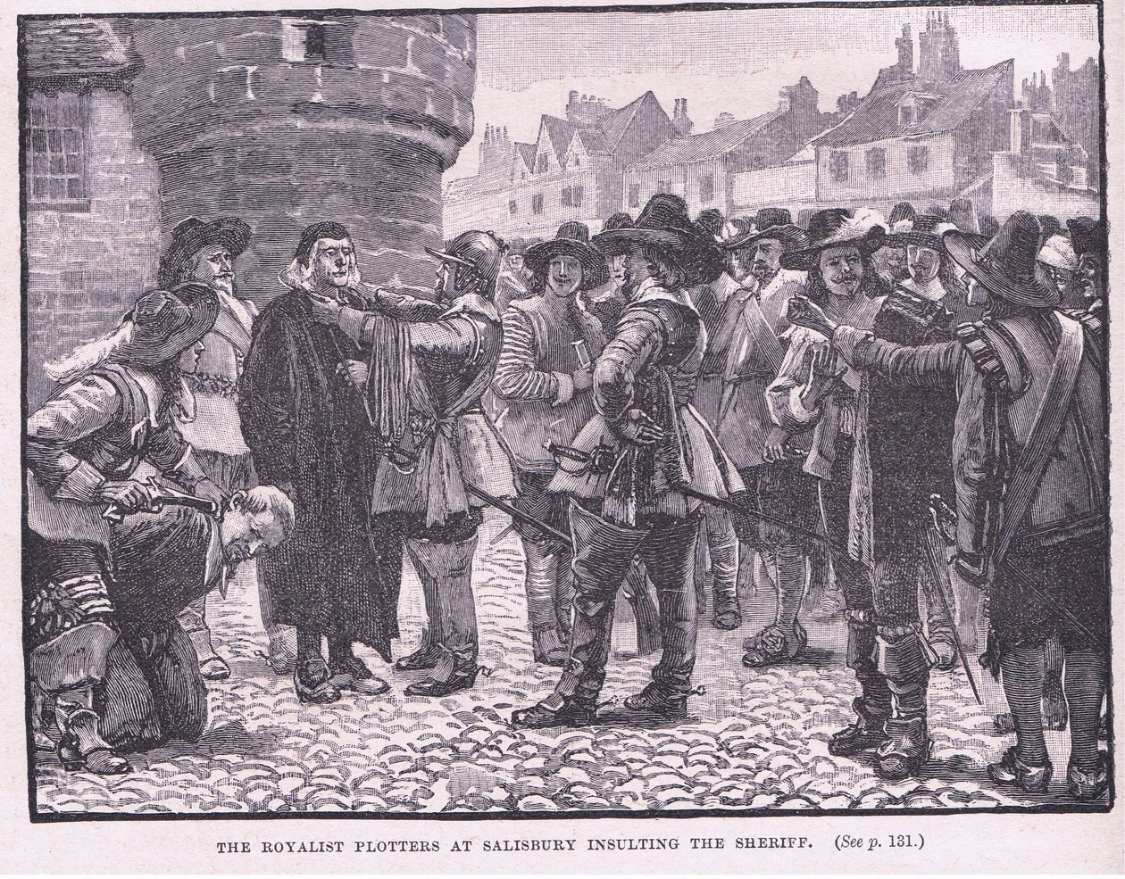 A salisburyi királypárti támogatók sértegetik a seriffet Kr. u. 1655-ben alkotó: Walter Stanley Paget