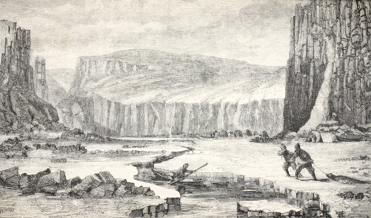 Illusztráció a „Fox” gőzjacht expedíciójából, amely Sir John Franklin eltűnt expedíciójának sorsát keresi, 1859 alkotó: Walter William May