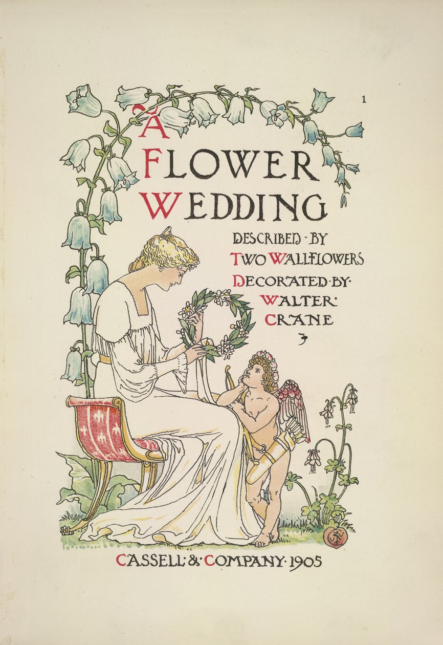 Egy ülő nő, kezében egy füzér; egy angyal felnézett rá alkotó: Walter Crane