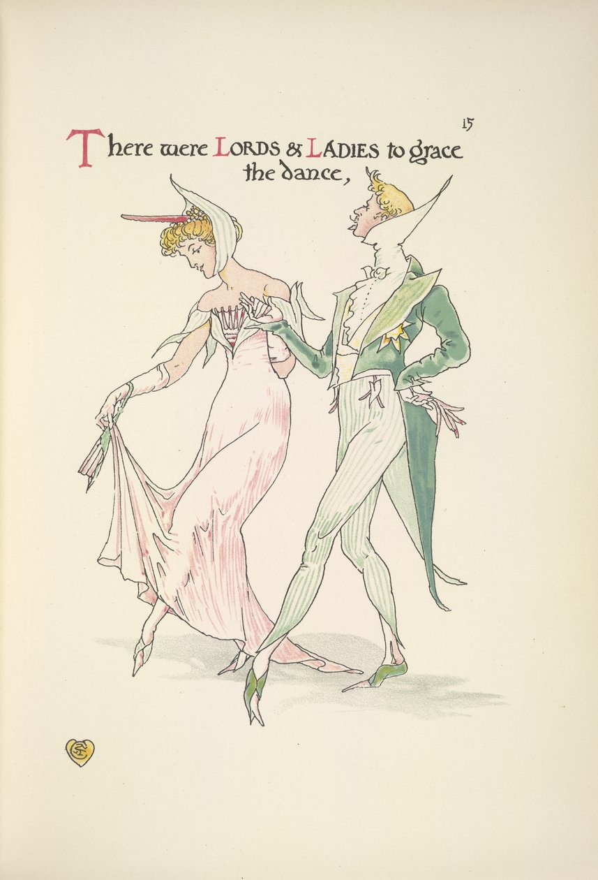 Egy fiatal férfi és nő táncolni készül alkotó: Walter Crane