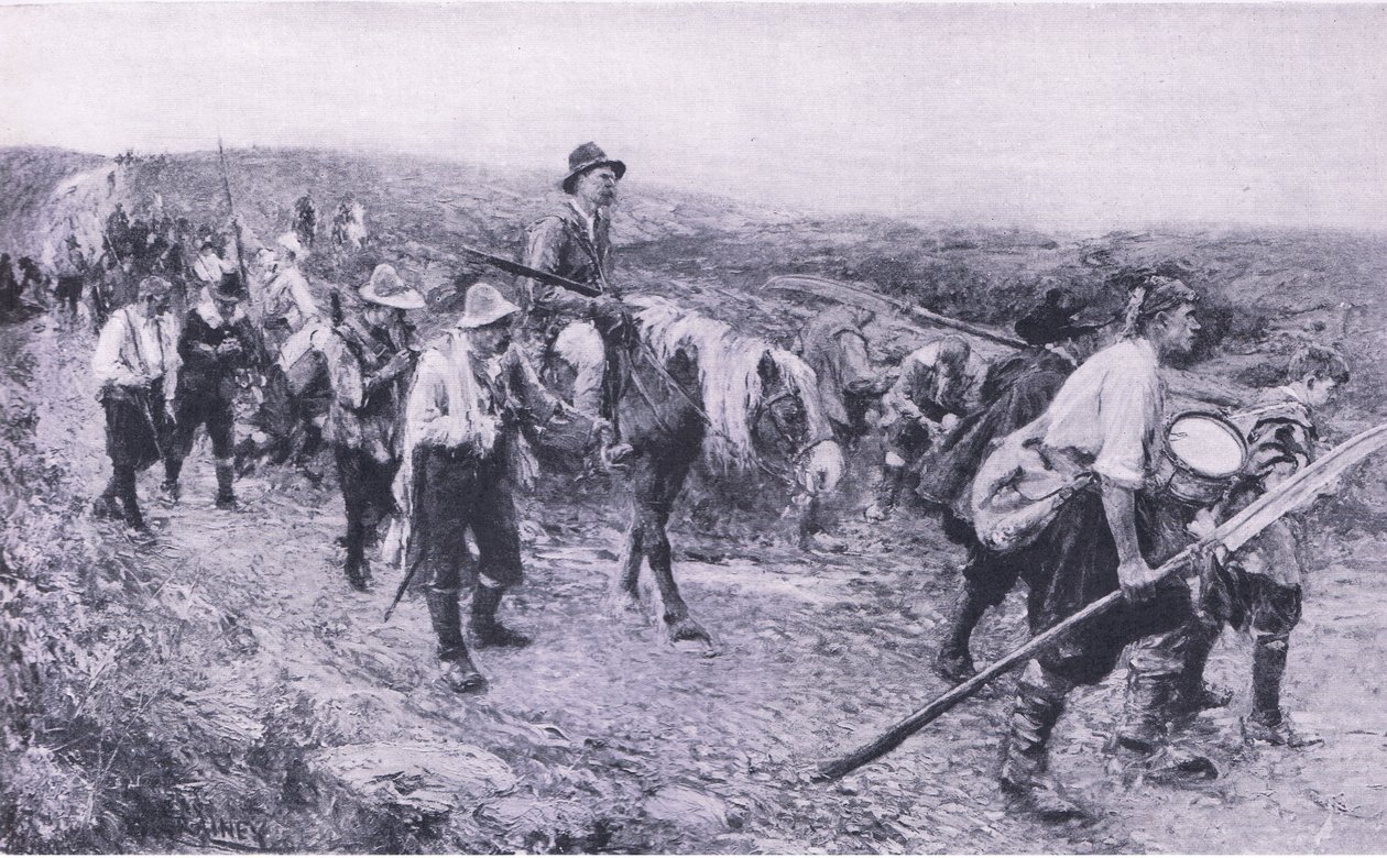 Sedgemoor után, illusztráció a brit csaták szárazföldön és tengeren című filmből, 1915 alkotó: Walter Crane