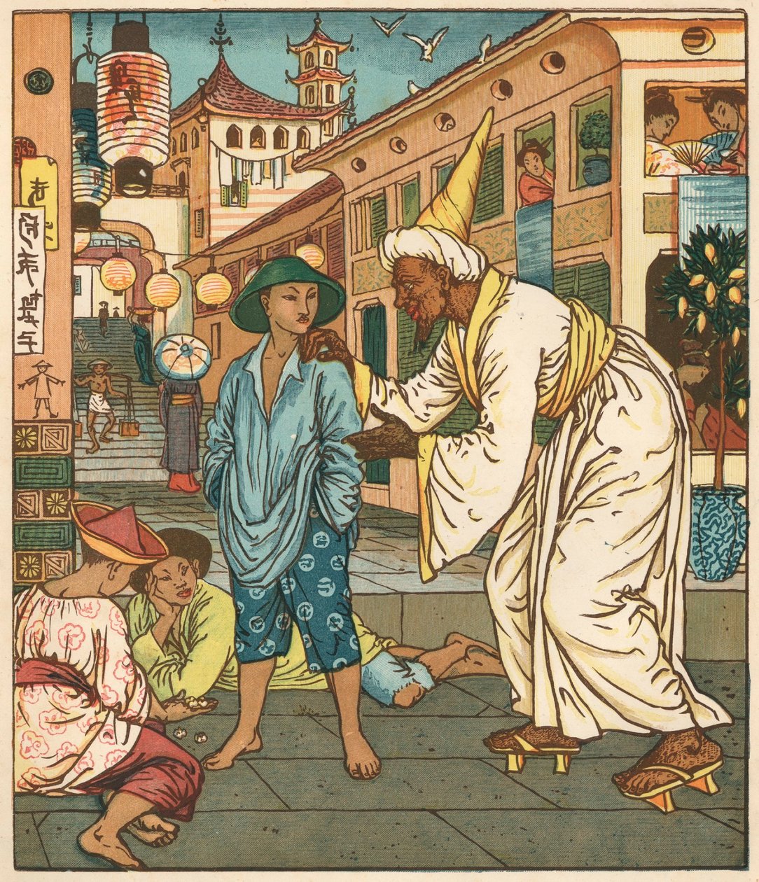 Aladdin képeskönyve, Az Ezeregyéjszaka, 1878 (illusztráció) alkotó: Walter Crane