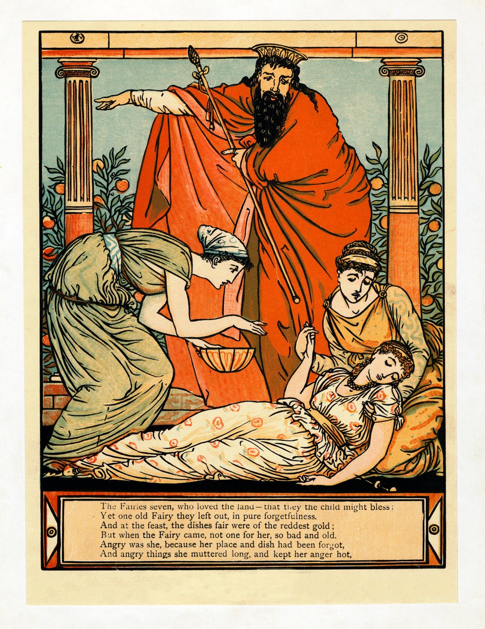 És lezuhan halálos álomba, A kékszakállú képeskönyvből, kocsmából. 1879. alkotó: Walter Crane