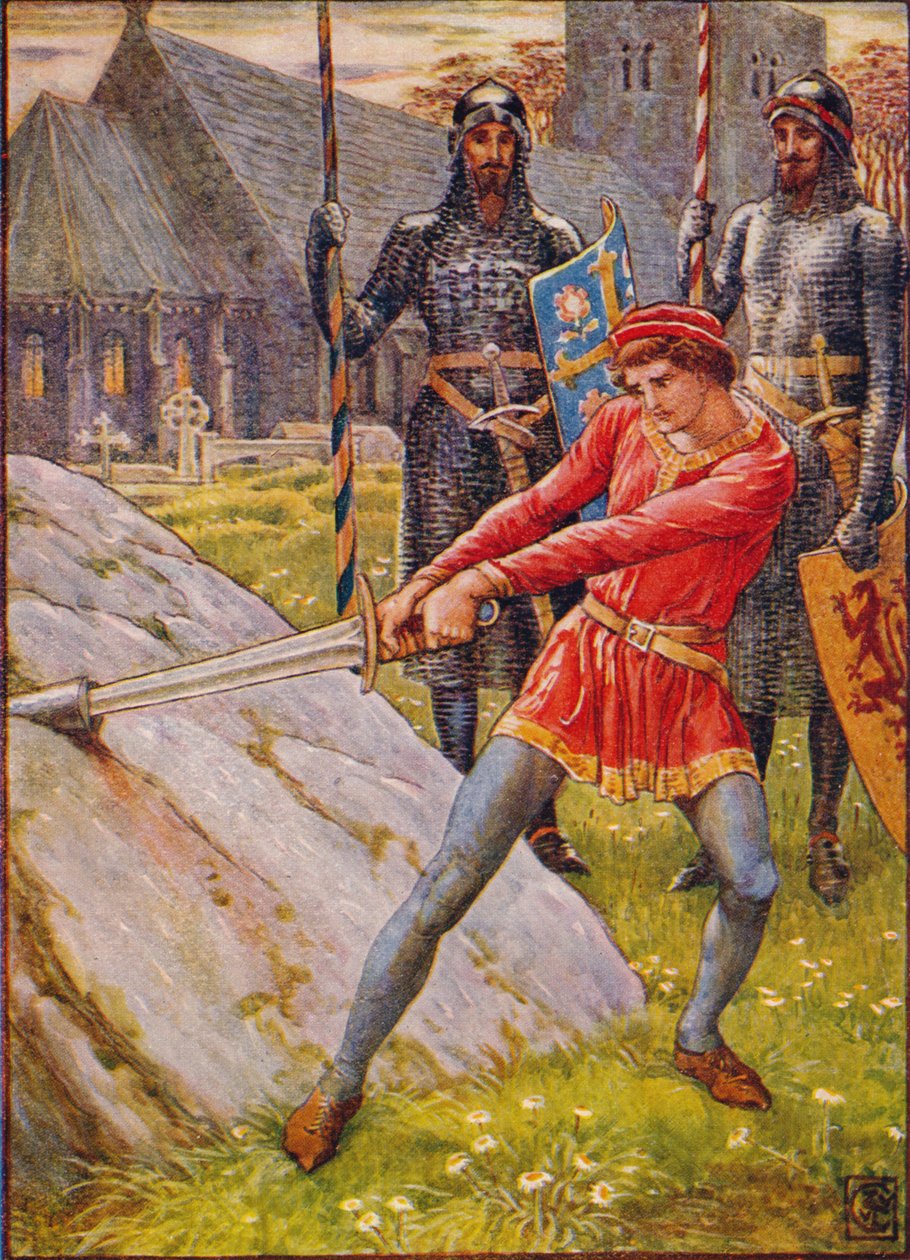 Arthur kihúzza a kardot a kőből, 1911. alkotó: Walter Crane