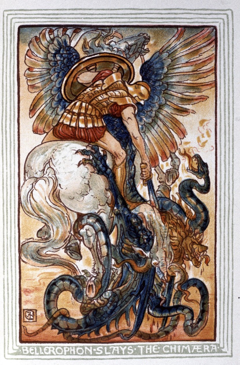 Bellerophon megöli a kimérát, kb. 1900 (illusztráció) alkotó: Walter Crane