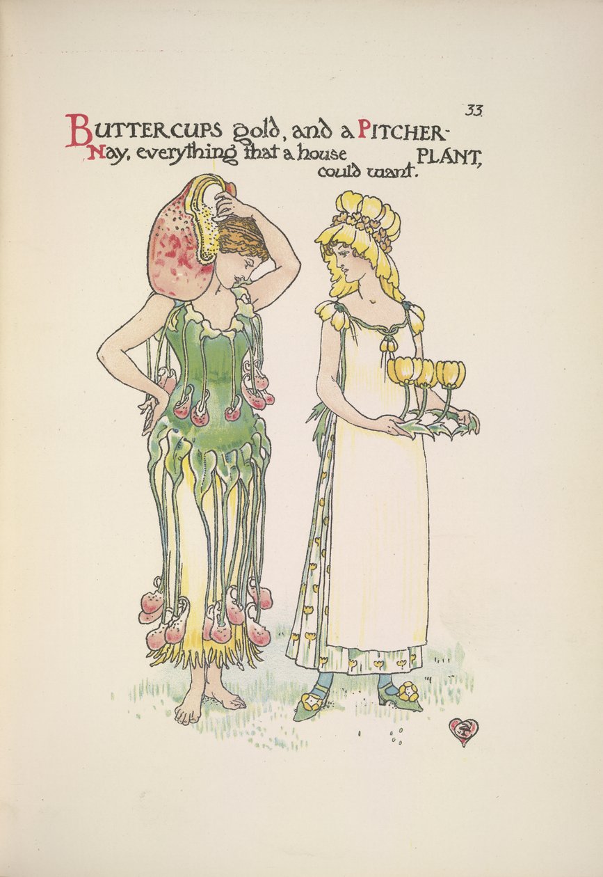 Boglárka arany és kancsó növény. Két fiatal nő alkotó: Walter Crane