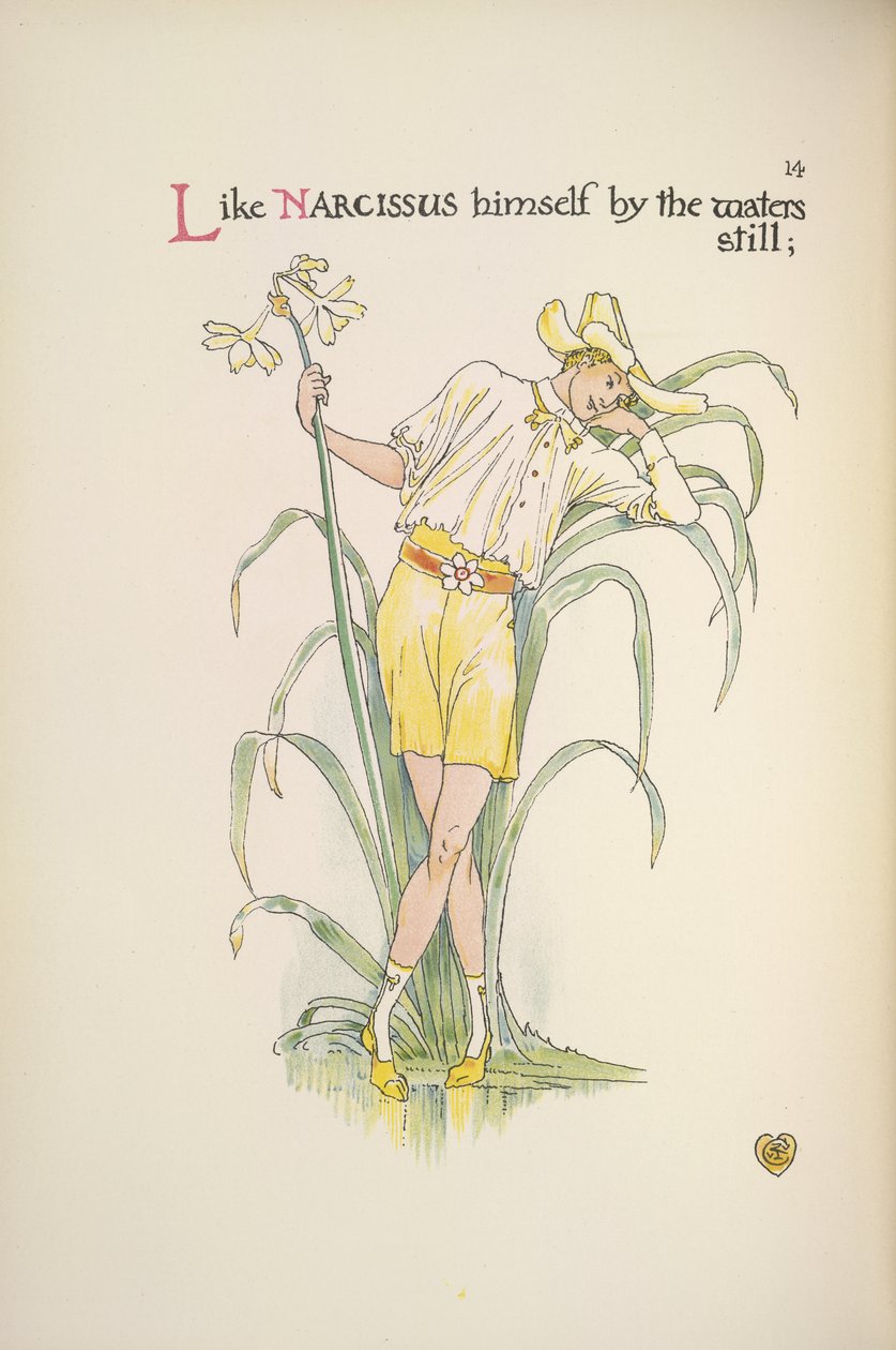 Állandó víz mellett. Egy fiatal férfi a víz partján áll alkotó: Walter Crane