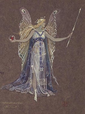 Jelmezterv Ariella tündérhercegnőhöz, a "The Snowman"-ből (akvarell barna papíron) alkotó: Walter Crane