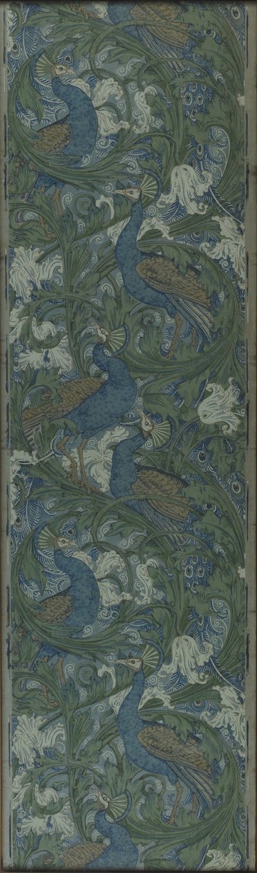 Füge és páva tapéta, 1895 körüli (tömbnyomtatott papír) alkotó: Walter Crane