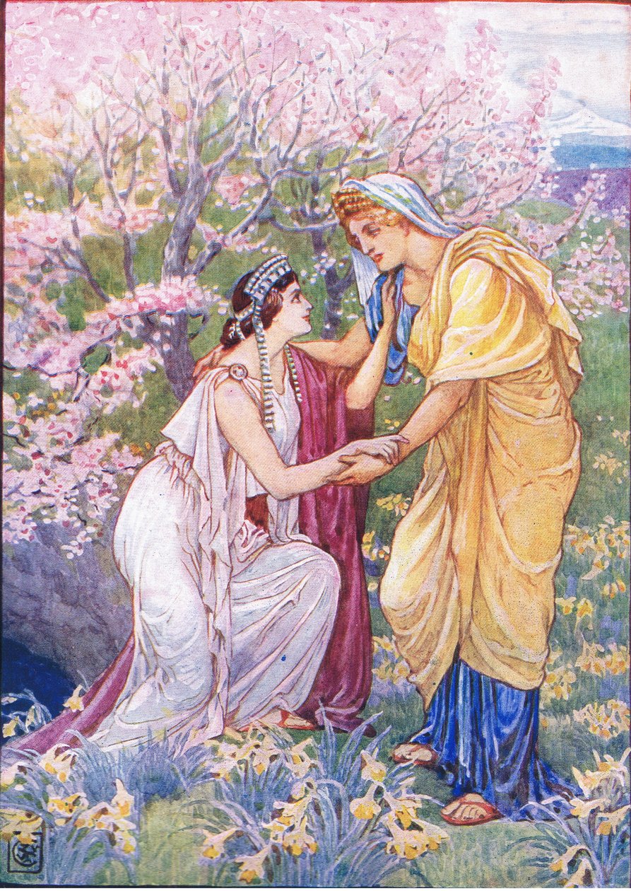 Demeter örült, hogy lánya mellette volt, illusztráció a Görögország történetéből, 1930-as évek alkotó: Walter Crane