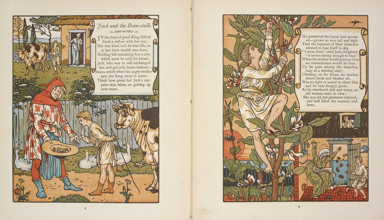 Illusztrációk a „Jack és a babszár” című történethez. alkotó: Walter Crane