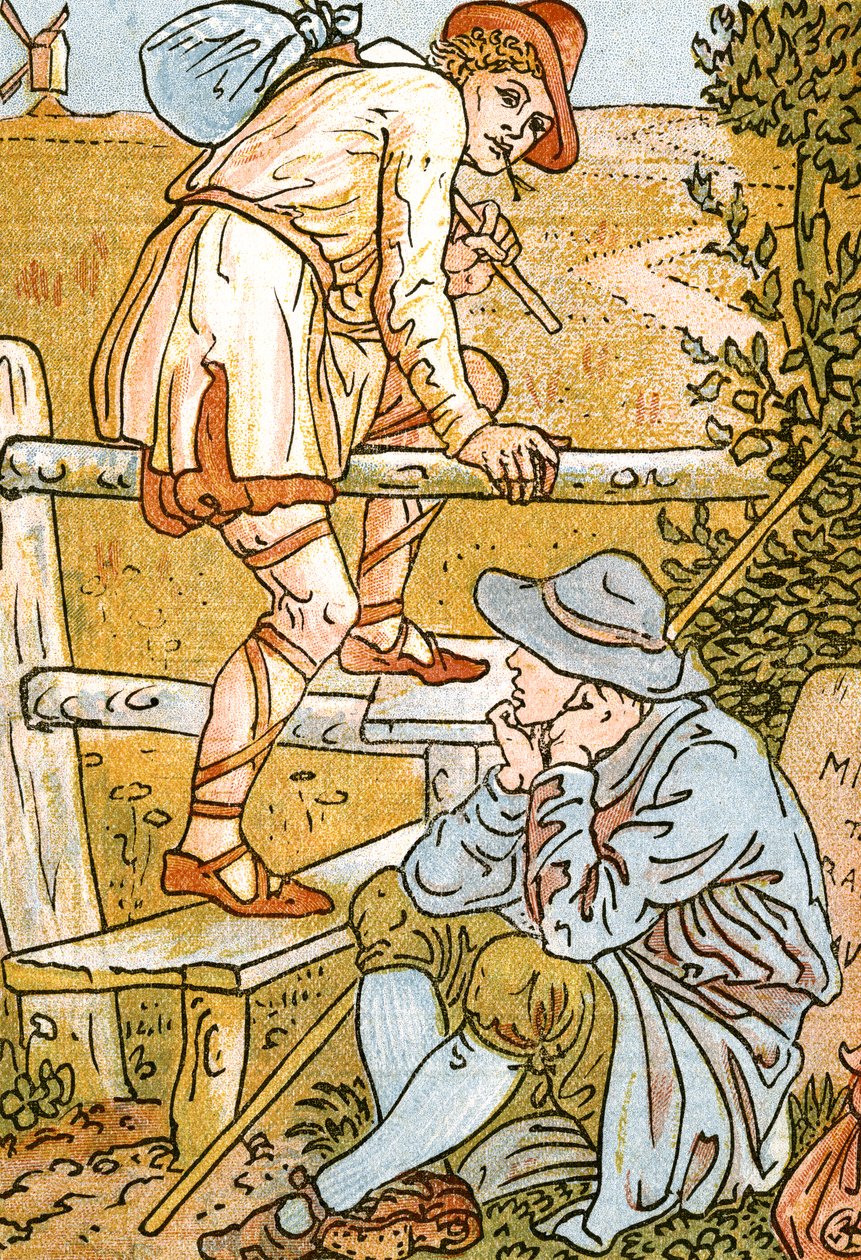 Jog On, Jog On, dalillusztráció a Pan-Pipes-ből, A Book of Old Songs, Theo újonnan hangszerelve és kísérettel. Marzials, kiadó Londonban, George Routledge & Sons, 1884 (de alkotó: Walter Crane