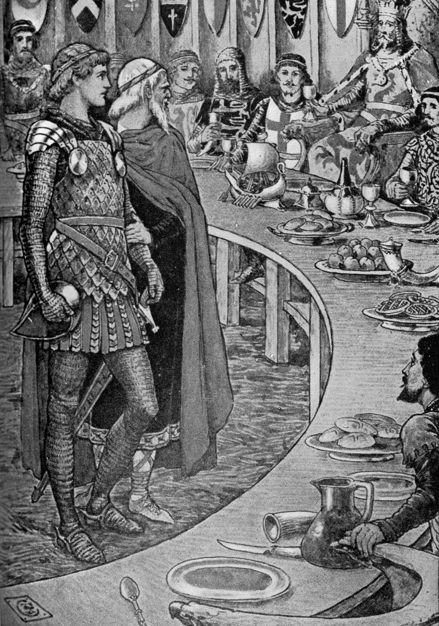 Arthur király – Egy öregember bemutatja Sir Galahadot. alkotó: Walter Crane